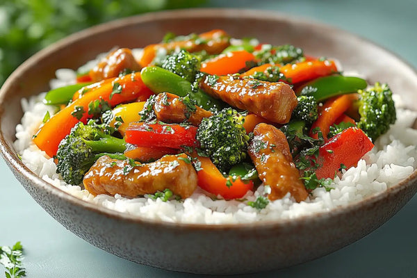 Barefoot kitchen black pepper teriyaki no soy glaze chicken stir fry (skillet)